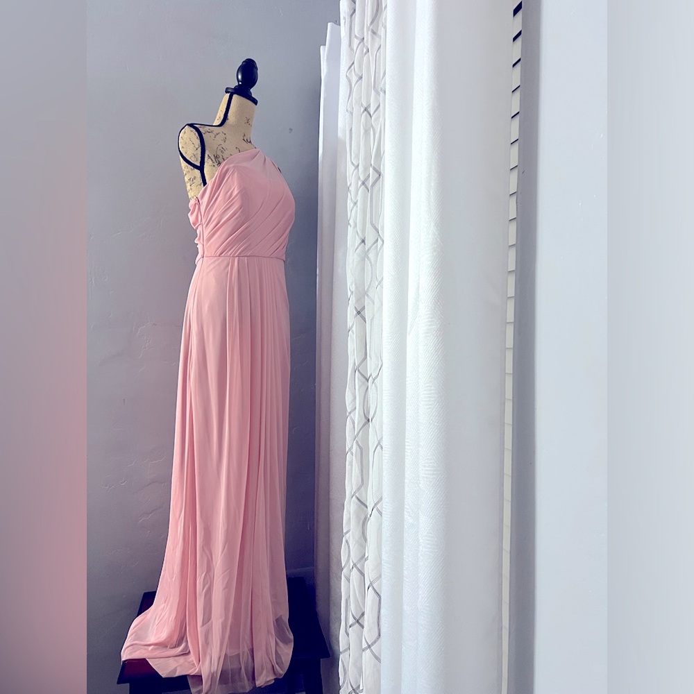 DAVID’S BRIDAL LONG CHIFFON ASYMMETRIC NECKLINE GREEK ROMAN TOGA DRESS SIZE 14 - Picture 3 of 12
